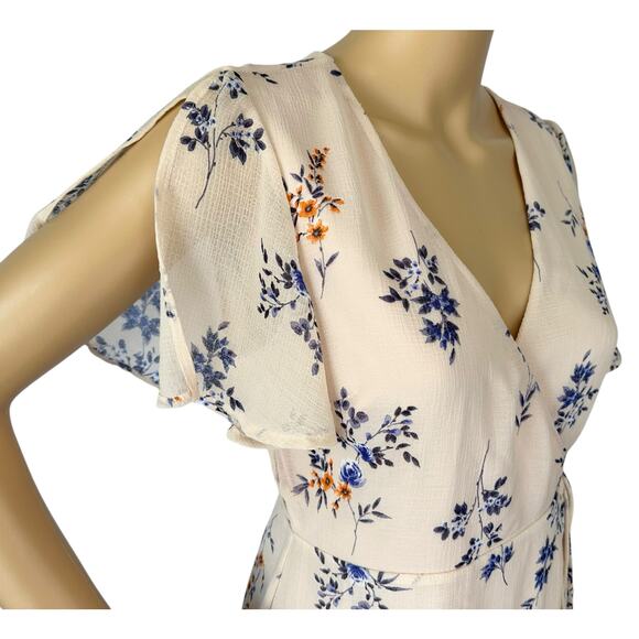 Lulus Fowler Blush Pink Floral Print Wrap Dress Size S Flutter Split Sleeve - Picture 10 of 13